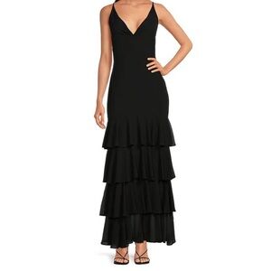 Badgley Mischka Black Tiered Maxi Dress